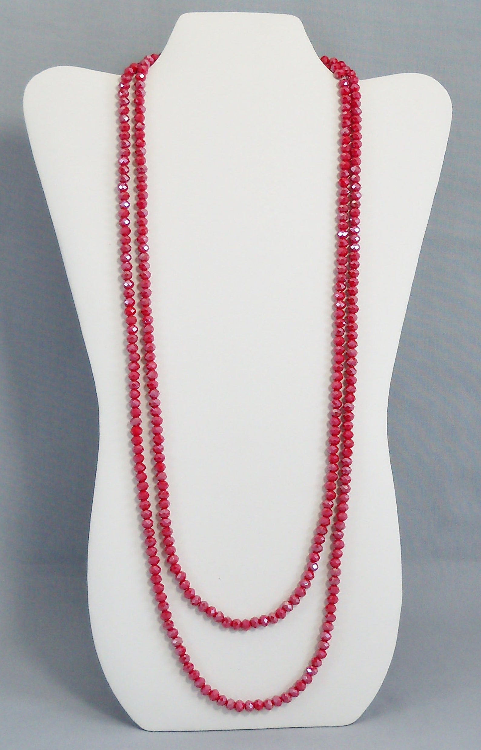 Long Red Crystal Bead Necklace Double or Triple Wrap Small Etsy