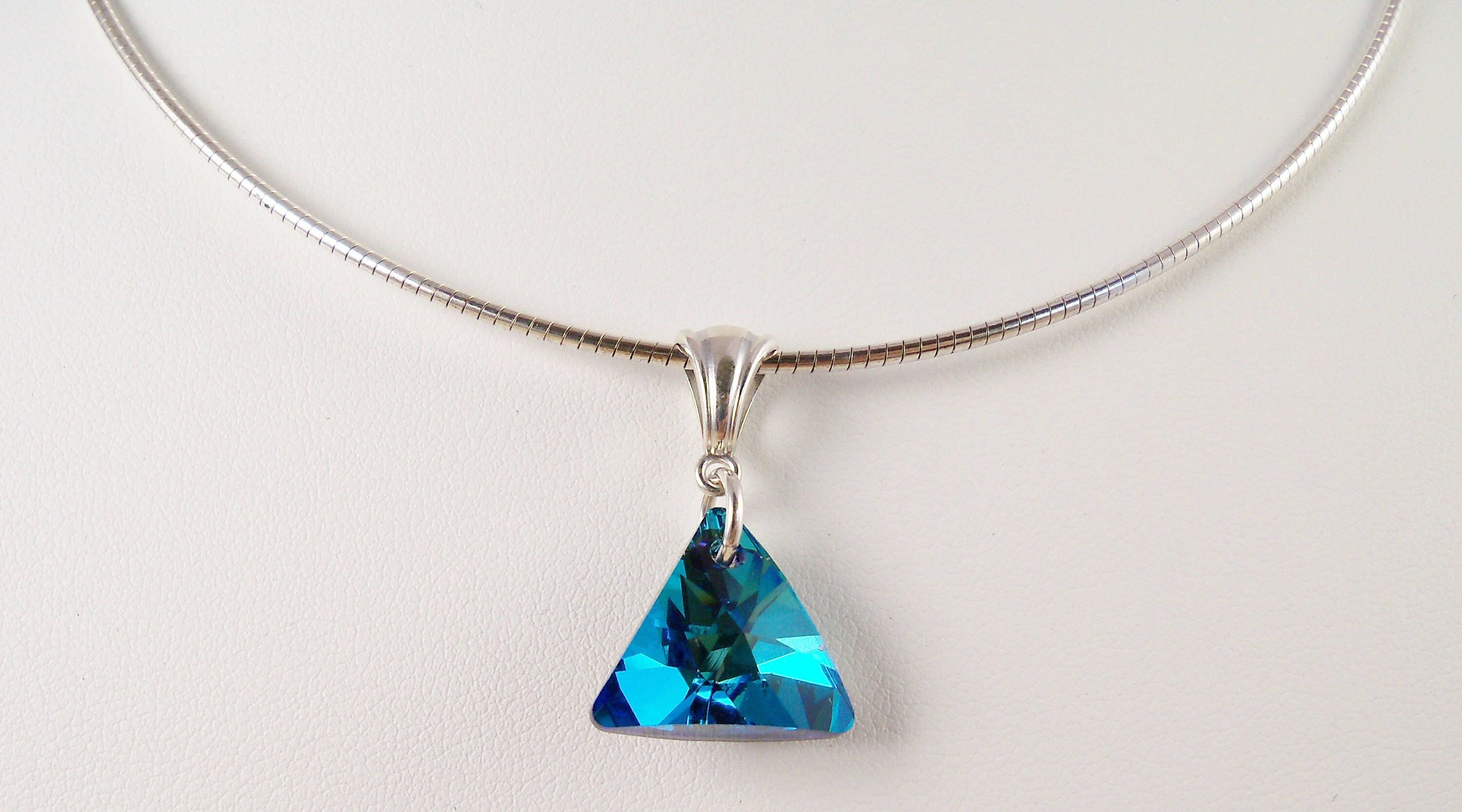 Bermuda Blue Crystal Triangle Prism Pendant - Sterling