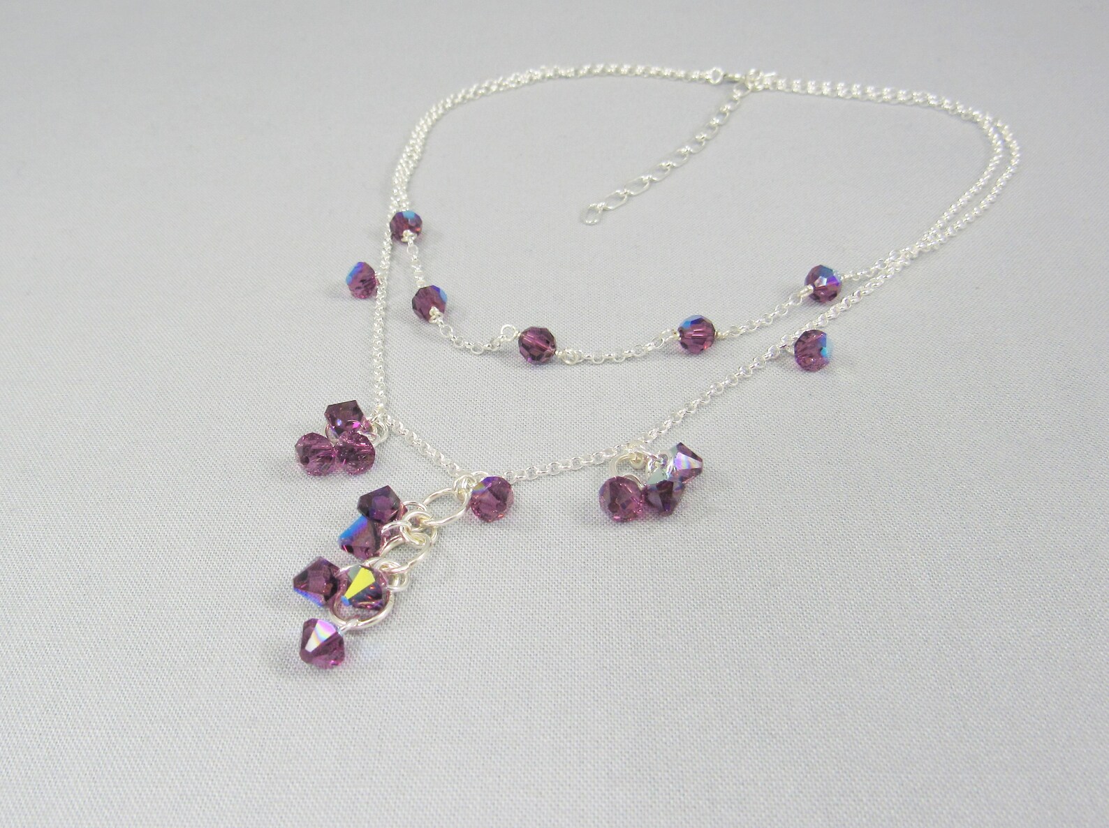 Purple Crystal Cascade Adjustable Necklace With Sterling Silver ...