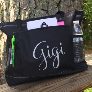 Gigi Gifts, Tote Bag Personalized, Tote Bag Personalized With Zipper, Canvas Tote Bag For Women, Canvas Tote Bag Personalized BLACK