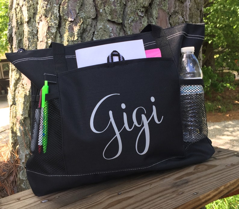 Gigi Gifts, Tote Bag Personalized, Tote Bag Personalized With Zipper, Canvas Tote Bag For Women, Canvas Tote Bag Personalized BLACK