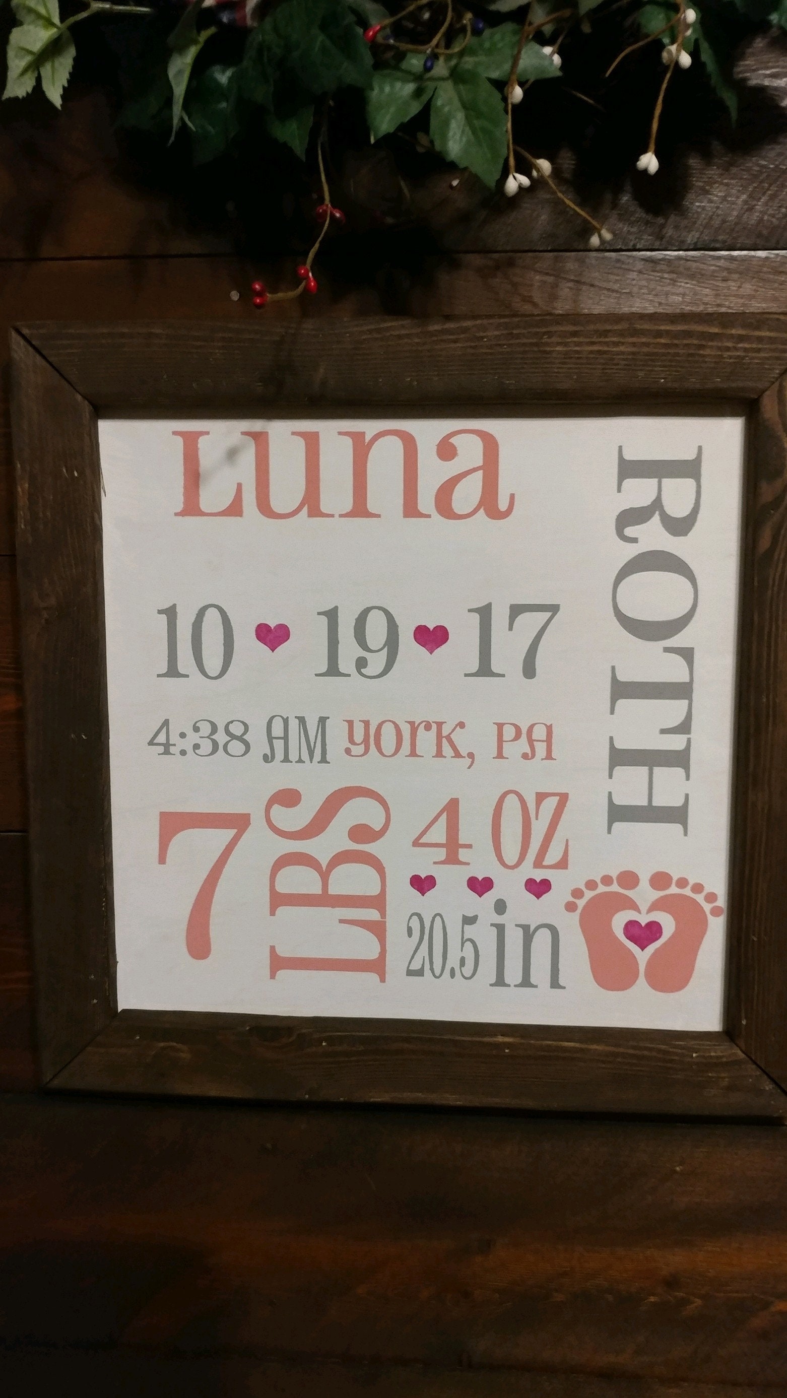 framed birth announcement