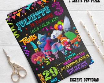 Instant Download- Trolls invitations, Trolls Birthday Invitation,Troll Party Ideas, Trolls Party Invitation,Trolls pdf editable invitation