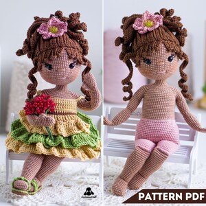 Crochet Doll Pattern with clothes Emily, Amigurumi Doll Pattern 12 Inch, One Piece Doll Base Pattern, English Crochet PDF