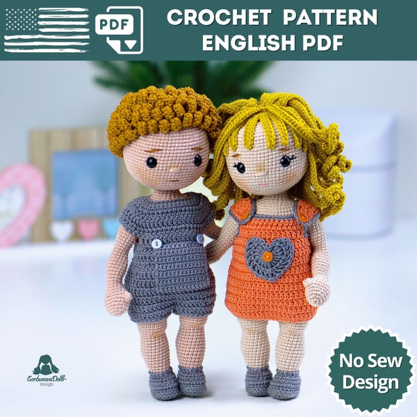 Crochet Doll Pattern with clothes, one piece crochet doll boy girl pattern, Amigurumi Doll Pattern, Diy Doll Pattern, English PDF