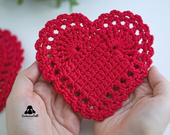 Crochet Heart Coaster Pattern for Valentine's day (PDF in English), crochet heart pattern, valentine pattern, instant download
