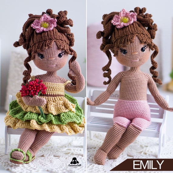 Crochet Doll Pattern With Clothes Emily, Amigurumi Doll Pattern 12 Inch,  One Piece Doll Base Pattern, English Crochet PDF 