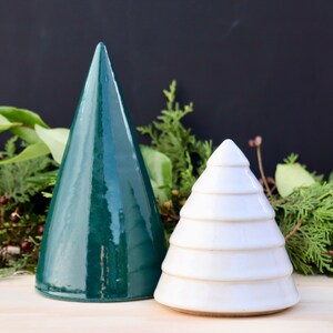 Green and White Ceramic Christmas Tree Duo