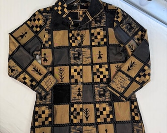 Moray California Chenille Tapestry Jacket Black Gold Art to Wear M Vintage 90s