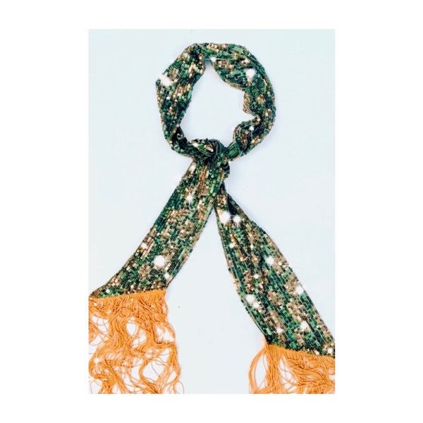 Green Metalic glitter sparkling skinny scarf