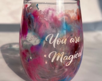 Alcohol Ink Resin Tumbler 20 Oz Stemless Wine Glass | Ready to Ship | Handmade Gift