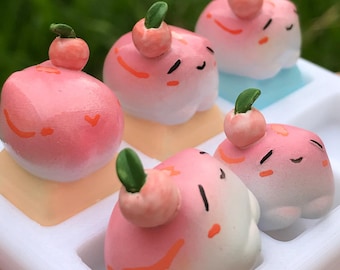 Cute Frog and Peach Keycap | Handmade Resin Artisan Key for Cherry MX Mechanical Keyboard | Pink Fruit & Animal ESC Key Accent | Custom Gift