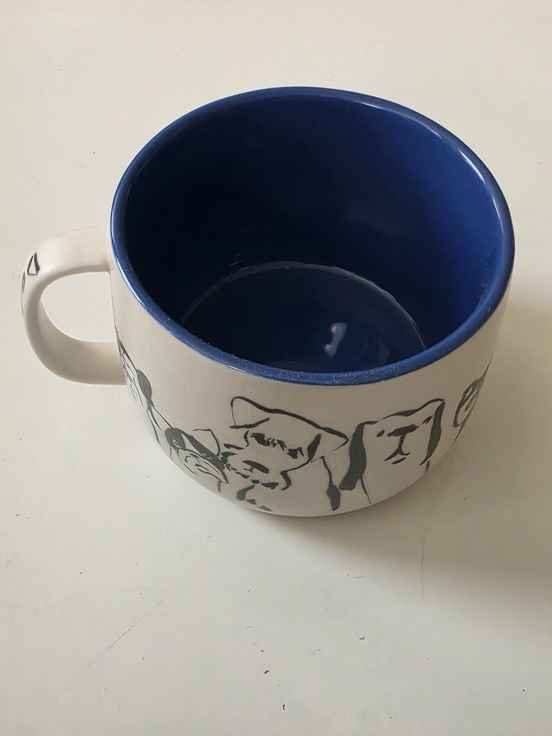 Anthropologie Matte Stoneware Dog Person Mug Puppy Black White Blue 12 oz image 3