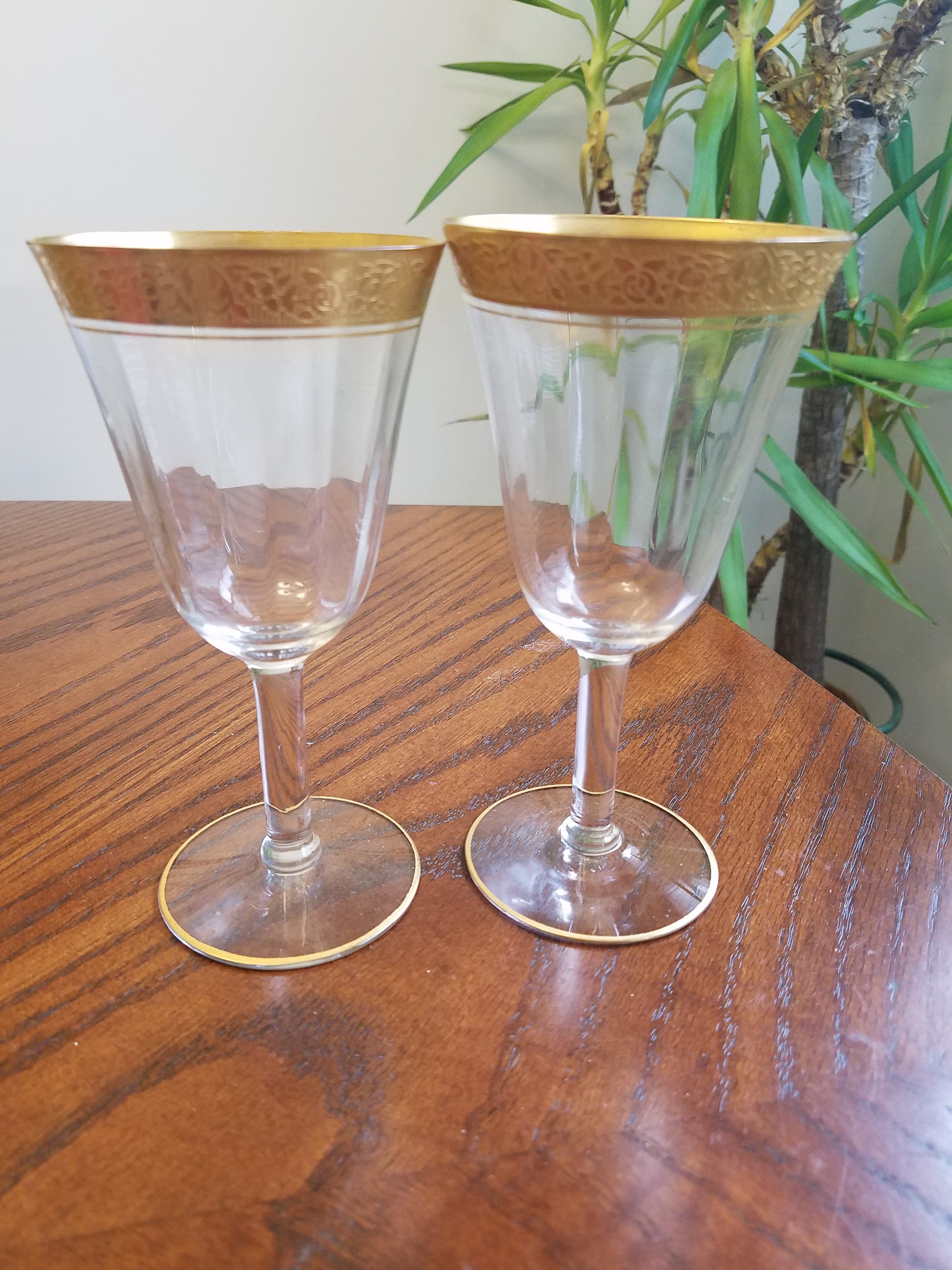 2 Tiffin Glass Rambler Rose Wine Glasses Optic Rays Etsy.de
