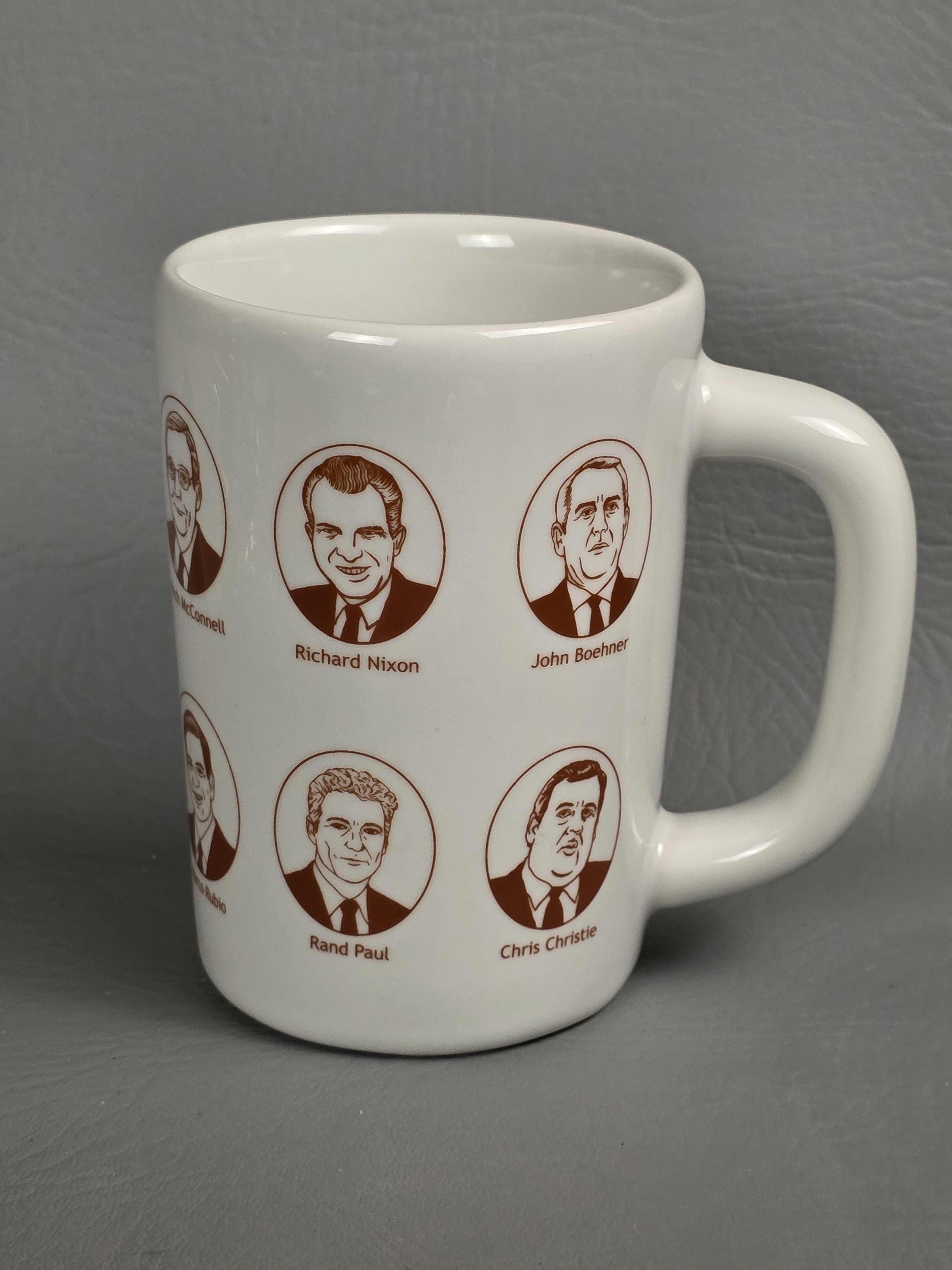 Fishs Eddy Resturant NY Political Mug Republicans Ted Cruz Jeb Bush George W Bush Mitch McConnell Rand Paul Chris Christie Richard Nixon