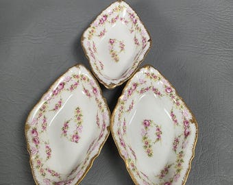 3 Limoges France Elite Works Nut Dishes Petite Fleur Roses