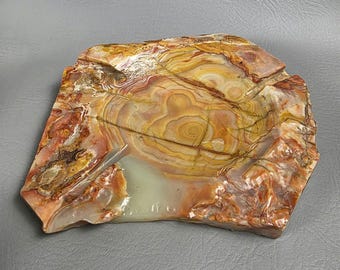 Stunning Natural Stone Agate Ashtray Veins Jasper Rust Yellows Man Cave Decor Cigar Cigarette