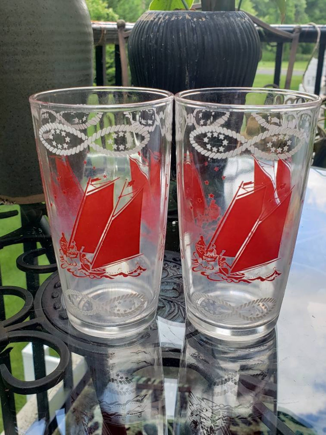 Vintage Peanut Butter Sailboat Glasses Etsy