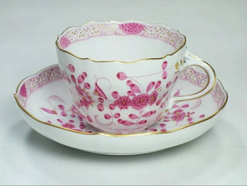 Meissen Tea Cup Coffee Saucer Indian Flower Rich Pink Etsy