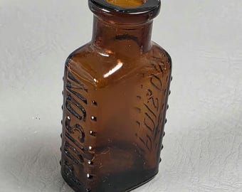 Vintage Small Amber Double Embossed Empty Poison Bottle Apothecary Pharmacy Medicine Medical Pharmaceutical Collector