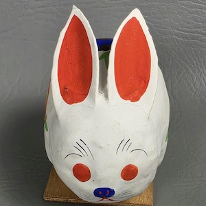 Vintage japanische Hariko Usagi Kaninchen Papiermaché Volkskunst bemalte Figur