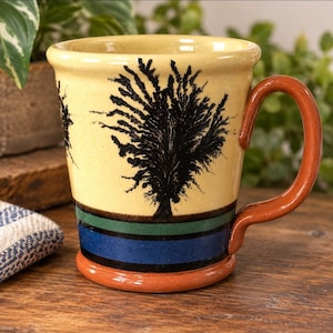 Greenfield Village Pottery Redware Hand Thrown Coffee Mug TREES Sarah Geleanliter