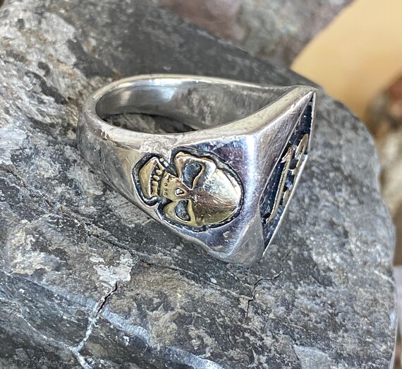 ⑬SmokingSkullリング Silver925 Sterling Silver Gothic Biker Skull Number 13 Punk Signet Mens Ring