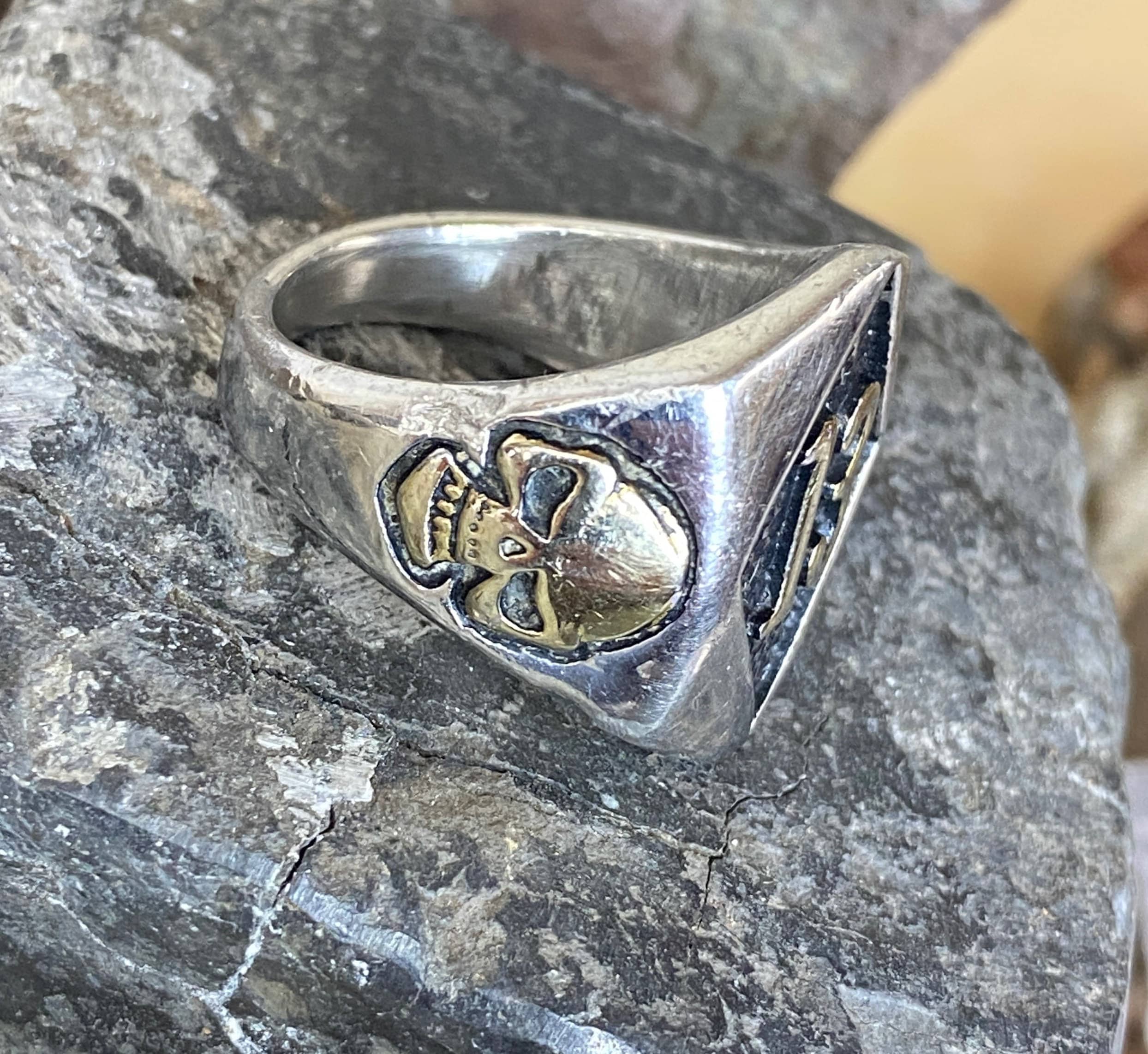 Sterling Silver Gothic Biker Skull Number 13 Punk Signet Mens Ring