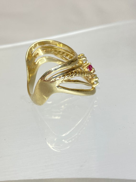 14K Yellow Gold Red Spinel & Diamond 3 Stone Mult… - image 4