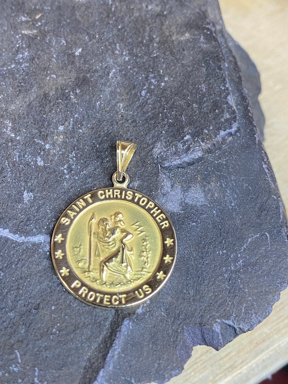 Solid 14K Yellow Gold 21mm Saint Christopher Prot… - image 9