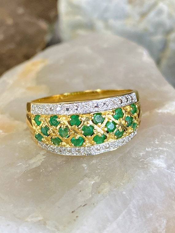 Vintage 14K Yellow Gold Emerald & Diamond Wedding… - image 8