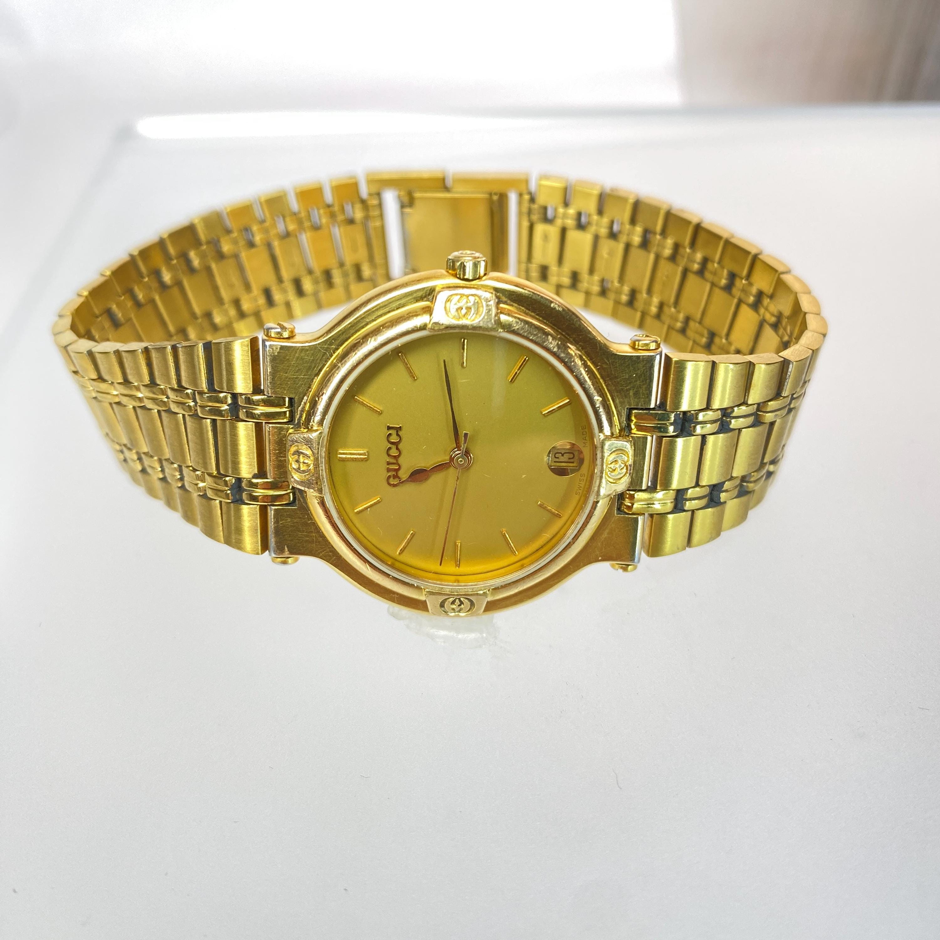 Vintage GUCCI 9200M Gold Dial Gold Plated Quartz Mens Watch