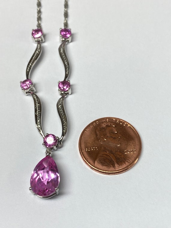 10K White Gold 6 Stone Pink Sapphire Teardrop Hel… - image 4