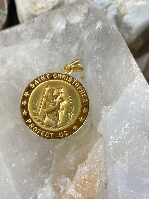 Solid 14K Yellow Gold 21mm Saint Christopher Prot… - image 7