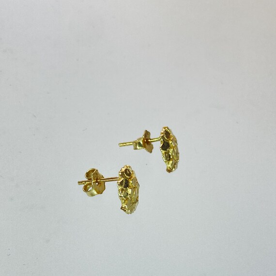 10K Yellow Gold Nugget Texture Button Style Women… - image 9