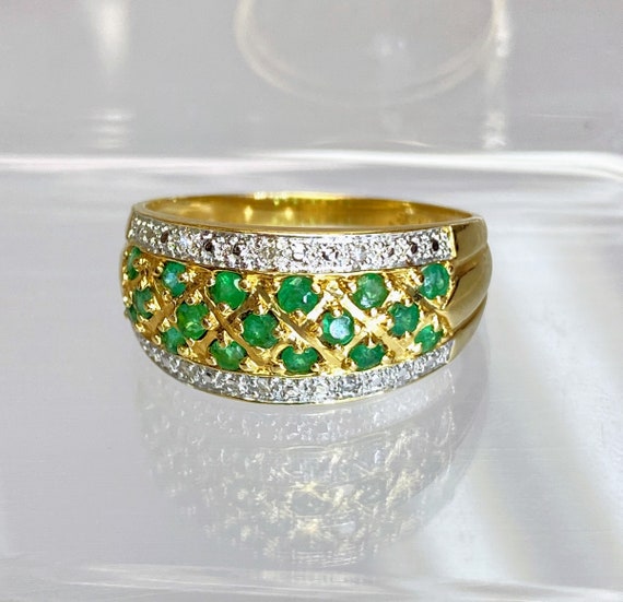 Vintage 14K Yellow Gold Emerald & Diamond Wedding… - image 3