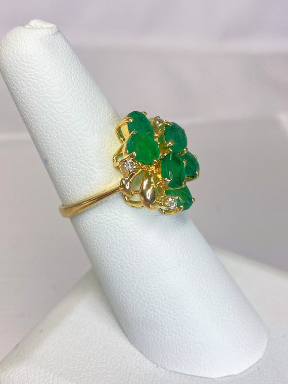 Solid 14K Yellow Gold Oval Emerald Natural Diamon… - image 7