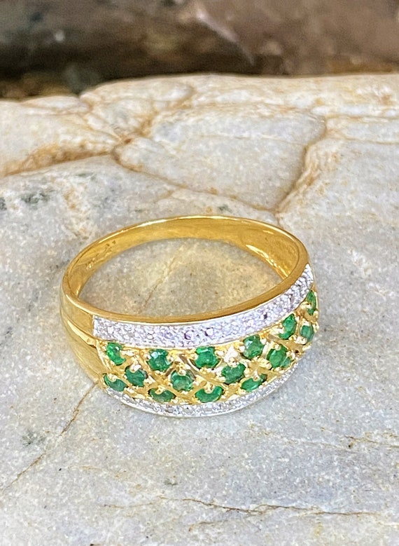 Vintage 14K Yellow Gold Emerald & Diamond Wedding… - image 9