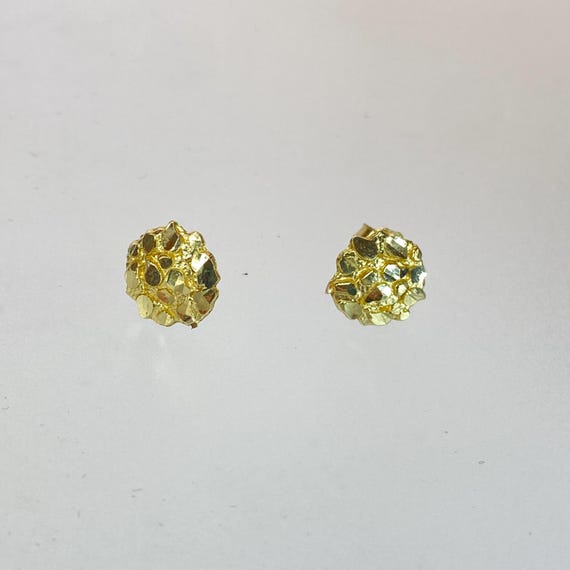 10K Yellow Gold Nugget Texture Button Style Women… - image 1