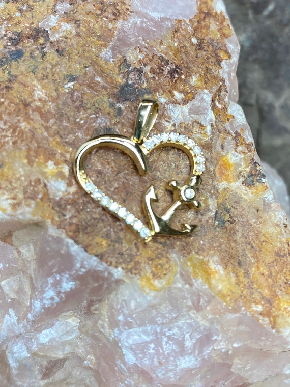 10K Yellow Gold Heart Anchor Cross 1/5 Carat Diam… - image 9