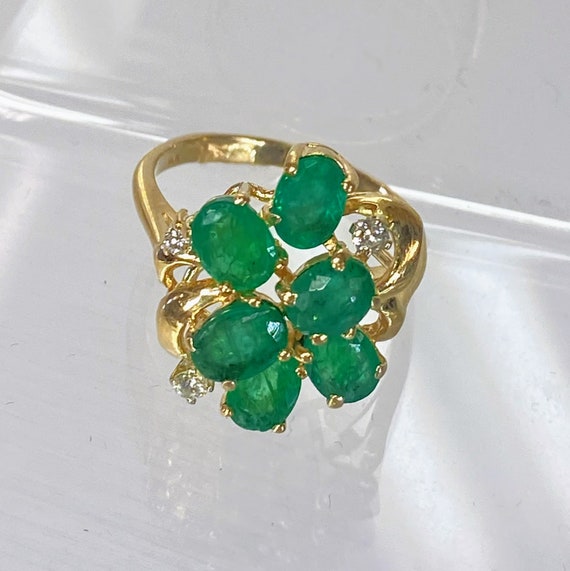 Solid 14K Yellow Gold Oval Emerald Natural Diamon… - image 2