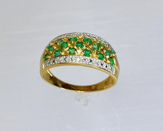 Vintage 14K Yellow Gold Emerald & Diamond Wedding… - image 1