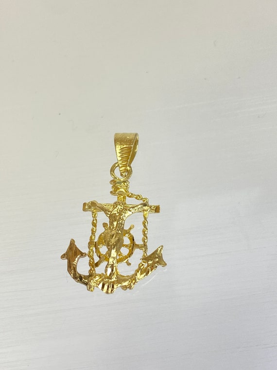 Solid 14K Yellow Gold Mariners Anchor Crucifix Cr… - image 3