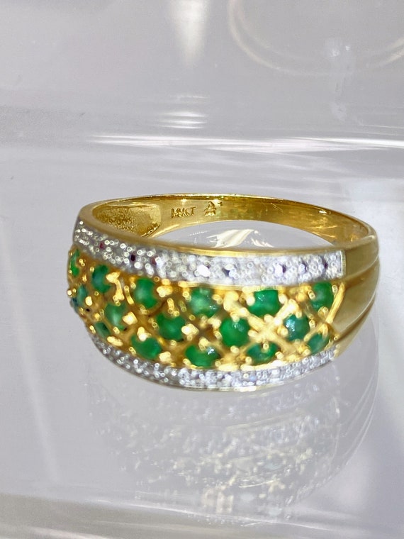 Vintage 14K Yellow Gold Emerald & Diamond Wedding… - image 5
