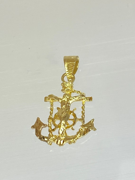 Solid 14K Yellow Gold Mariners Anchor Crucifix Cr… - image 4