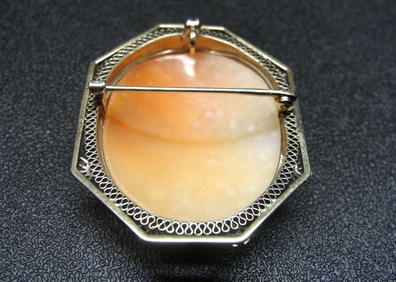 Vintage 14K White Gold Natural Shell Cameo Brooch /& Pendant 34x26mm