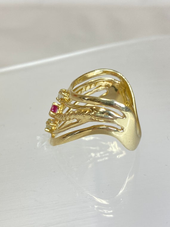 14K Yellow Gold Red Spinel & Diamond 3 Stone Mult… - image 8