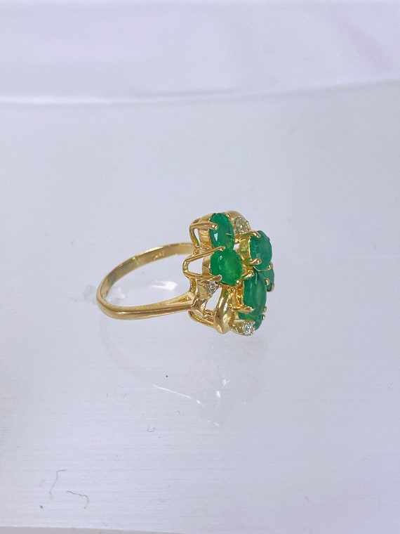 Solid 14K Yellow Gold Oval Emerald Natural Diamon… - image 5