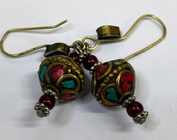 Native American Mosaic Inlay Multi-Color 2" Dangl… - image 2