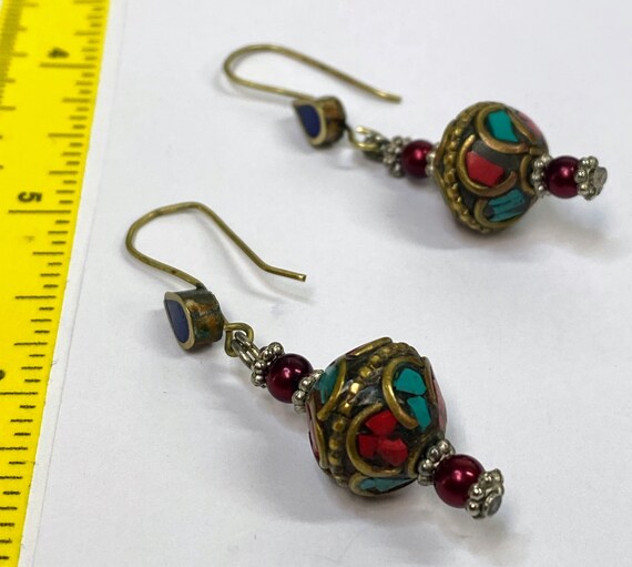 Native American Mosaic Inlay Multi-Color 2" Dangl… - image 8